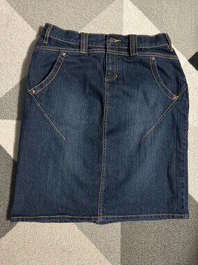 Daisy Fuentes Denim Jean Midi Skirt Contrast Stitching Women's Size 6